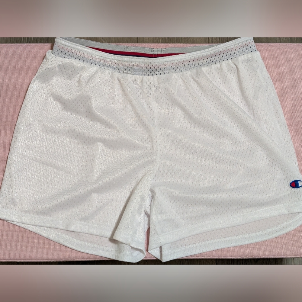 EUC•Champion Women's White Mesh Shorts•Elastic Waist•Small•Y2K style•13" Long